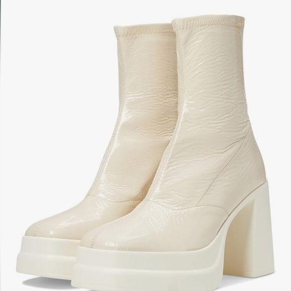 NIB Free People Retro Chic Y2K Bone Patent Leather Double Stack Platform Boots 8 - Picture 1 of 16